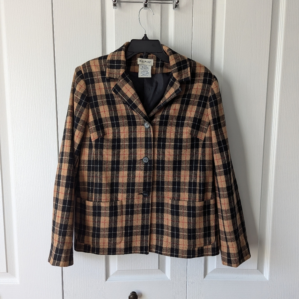 Brown plaid jacket size 8 White Stage